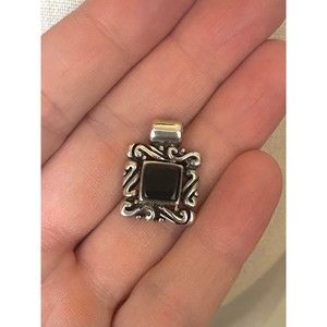 Sterling Silver Black Onyx Stamped ATI Pendant Jewelry